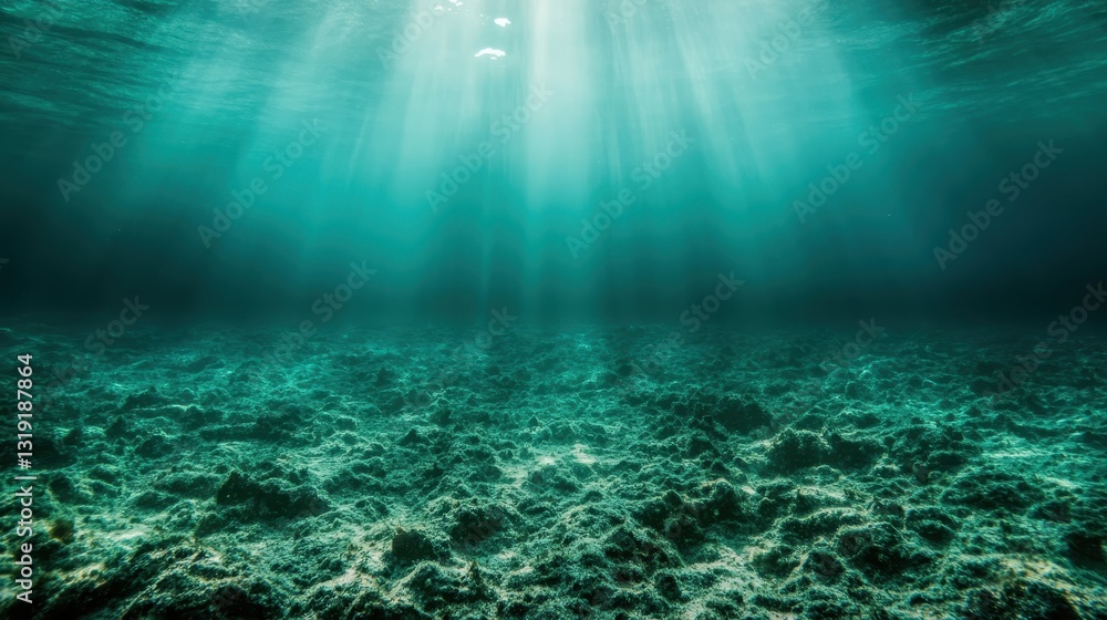 Poster this image captures the tranquil underwater scene illuminated by soft light rays filtering from the 
