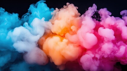 Fototapeta premium Vibrant Colorful Smoke Swirling Against a Black Background Creating a Dynamic and Ethereal Effect