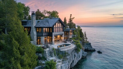 Fototapeta premium a house on a cliff overlooking the water