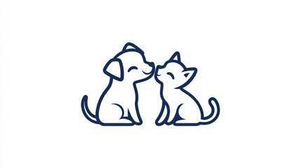 Cute cartoon dog and cat touching noses.  Friendly animals.  Possible use children's book illustration