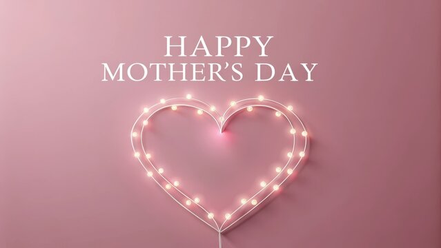 Happy Mother Day and special card. Happy Mother's Day message in a heart shape with soft pink background and glowing lights.