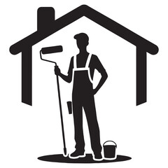 Reliable Residential Painter silhouette, trusted for home makeovers - Painter illustration - Minimalist Painter vector - Profession silhouette
