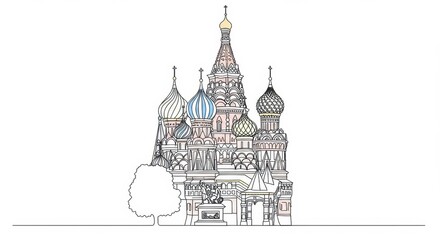 Obraz premium Simplified and Stylized Line Drawing of St. Basil's Cathedral