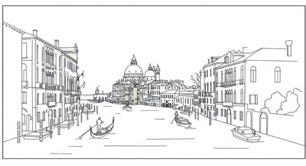 Fototapeta premium Stylized Line Drawing of Venice Canals