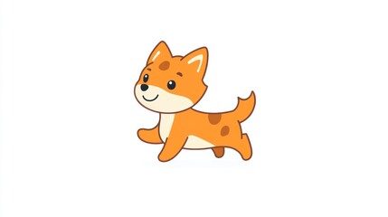 Fototapeta premium Cute cartoon dog walking, playful, children's book illustration, possible use for kid's product promotion