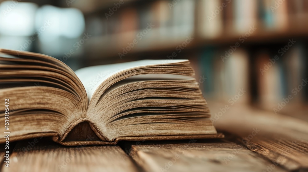 Poster an open book rests on a rustic wooden table, capturing the essence of knowledge, study, and the pass