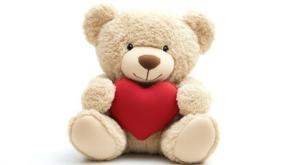 Obraz premium Teddy bear holding heart, studio shot, white background, Valentine's Day