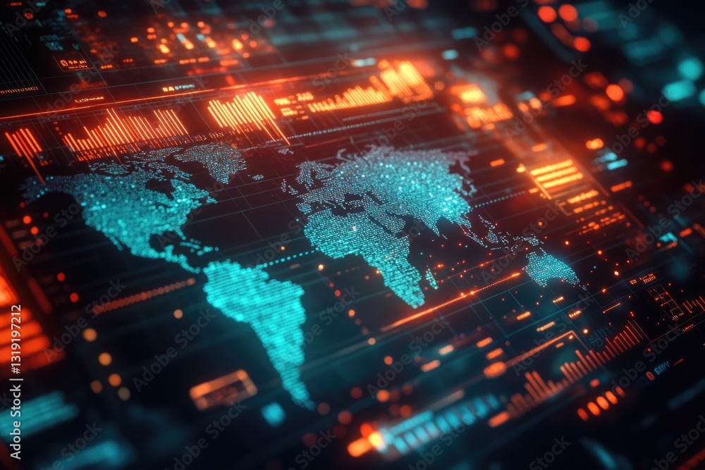 Poster the image depicts a vibrant digital globe with glowing circuit lines and nodes, symbolizing the glob