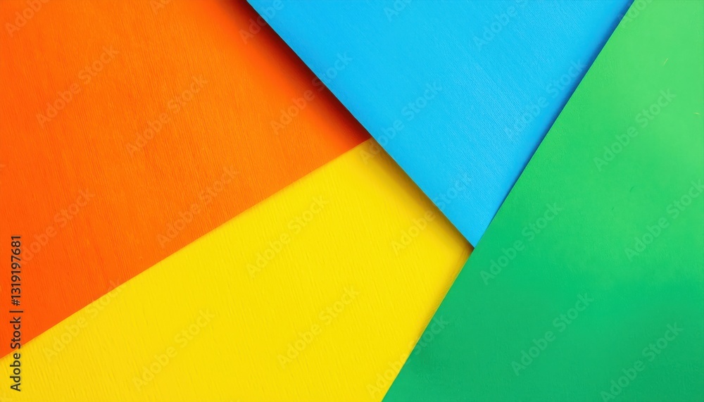 Poster abstract geometric background with overlapping colored paper layers in yellow, orange, green, and bl
