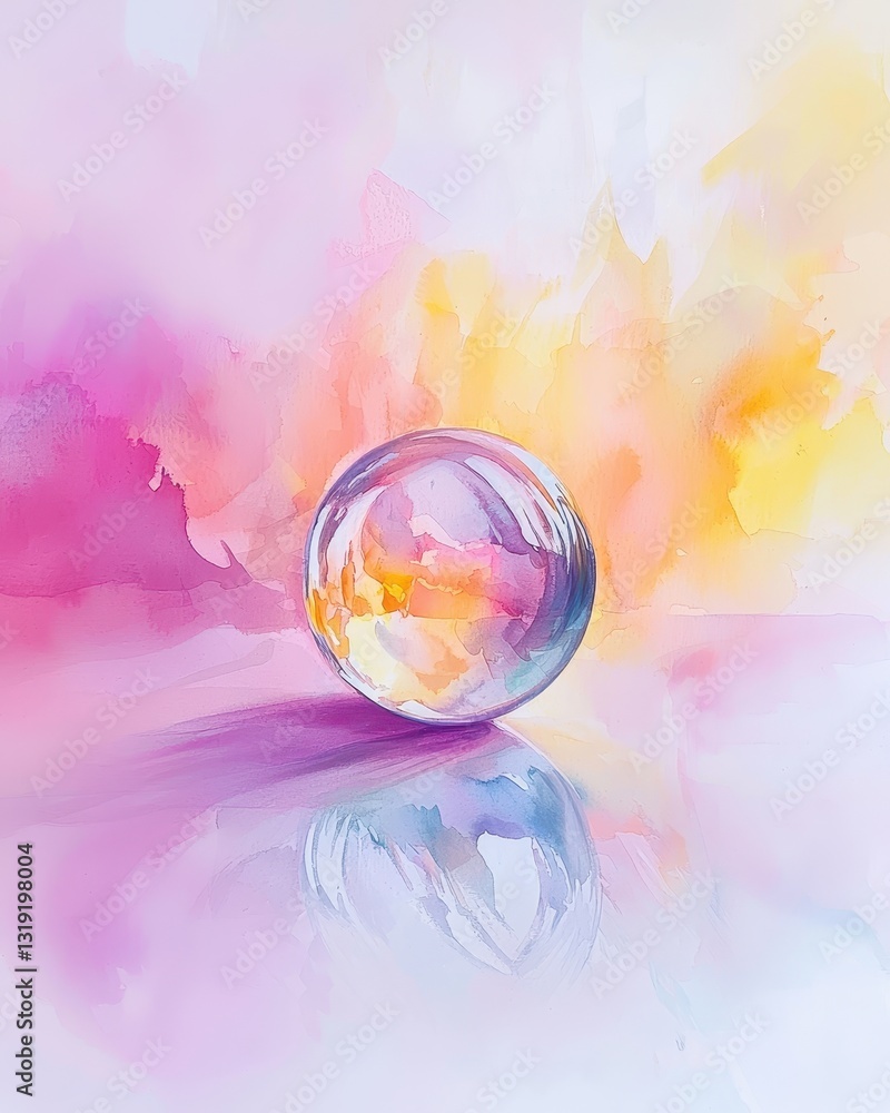 Poster colorful abstract sphere on bright background with soft reflections