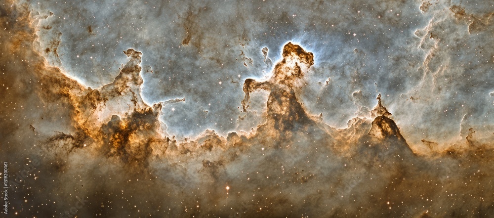 Poster a starry sky with a large cloud in the middle. a stunning nebula in the universe, with stars and dus