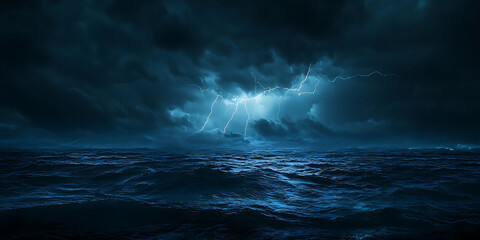 Fototapeta premium Dramatic Lightning Bolts Illuminating a Dark Stormy Sky for Thrilling Weather and Natural Power