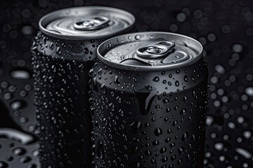 Clear Pixel Image of Black Aluminum Cans with Water Droplets on a Black Background