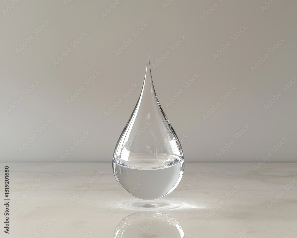 Poster clear water drop shape on smooth surface with light reflection