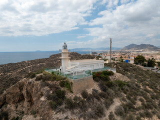 Faro de Mazarrón, situado en Puerto de Mazarrón, localidad de Murcia, España