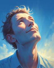 Cartoon guy looking at sky 