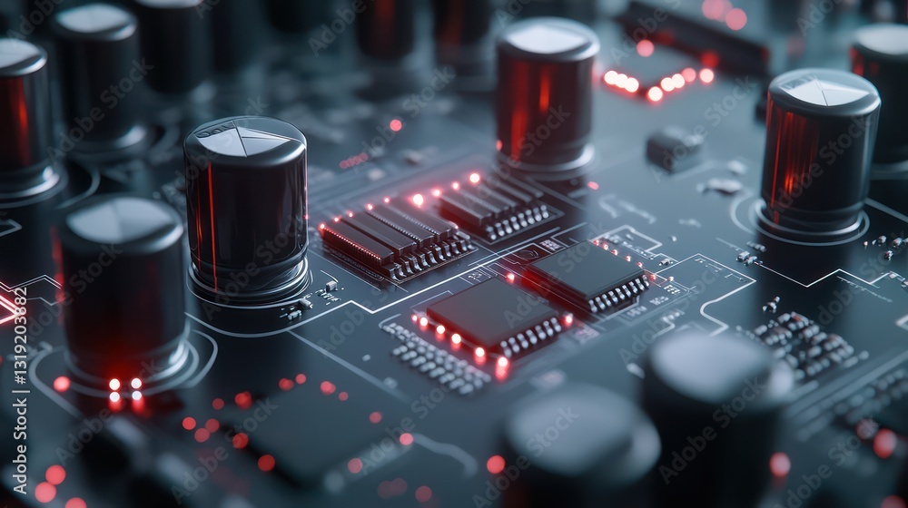 Poster closeup circuit board with illuminated components