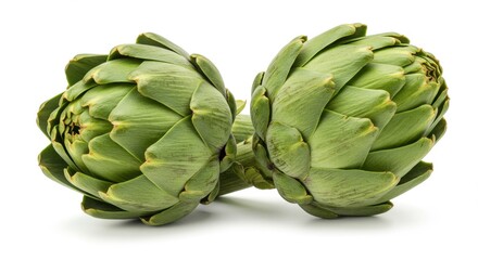 Obraz premium Two Fresh Artichokes Isolated on White Background