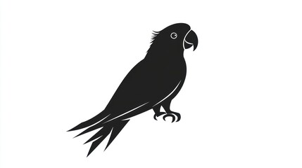 Fototapeta premium Black parrot silhouette, tropical bird, white background, nature, logo design