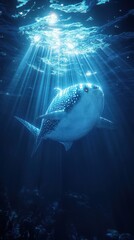 Fototapeta premium Whale Shark Swimming in Deep Ocean Sunlight