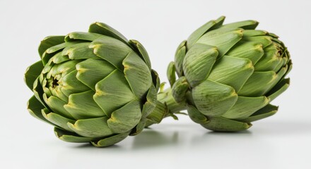 Obraz premium Two Fresh Artichokes on White Background