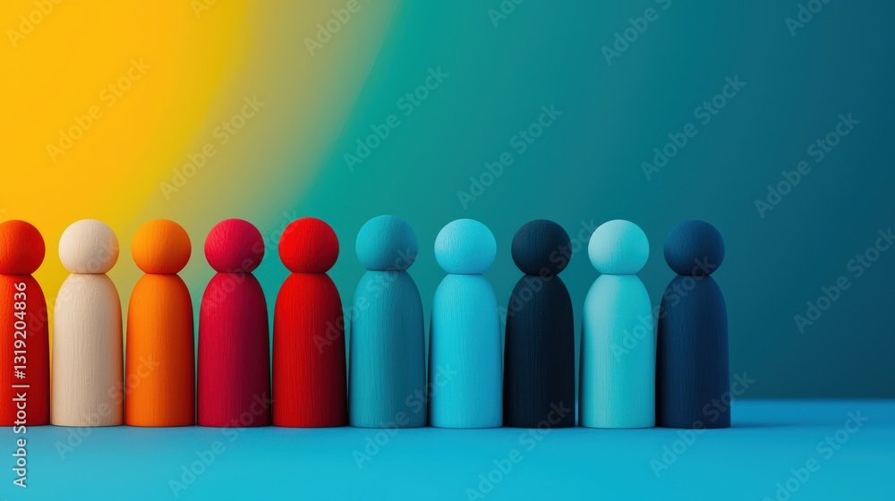 Poster colorful figurines lined up against a gradient background, creating a playful and modern visual repr