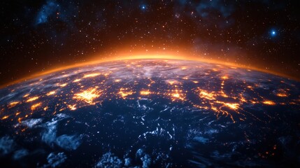 Obraz premium Earth at night, glowing with city lights. A breathtaking view of our planet's urban areas illuminated at night