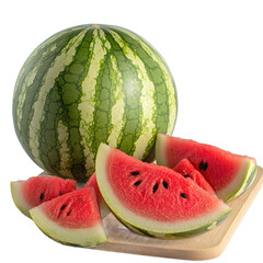 Ripe Watermelon Slices on Wooden Board Transparent PNG Background