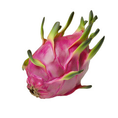 Pink Dragon Fruit With Green Scales On Transparent PNG Background