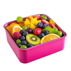Pink Square Container Filled with Assorted Fresh Fruits Transparent PNG Background