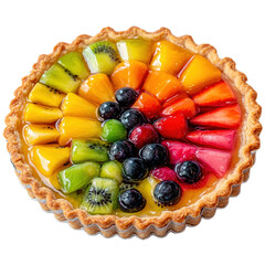 Colorful Fruit Tart with Assorted Berries and Tropical Fruits Transparent PNG Background
