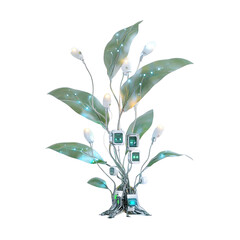 Glowing Teal And White Technology Tree With Circuitry And Lights Transparent PNG Background