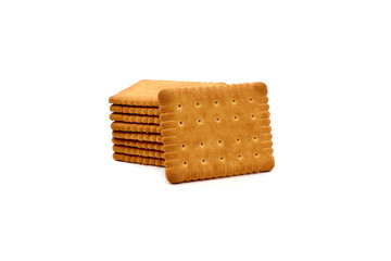 Tasty butter cookies isolated on a white background. Stack of cookies with one cookie in front view.