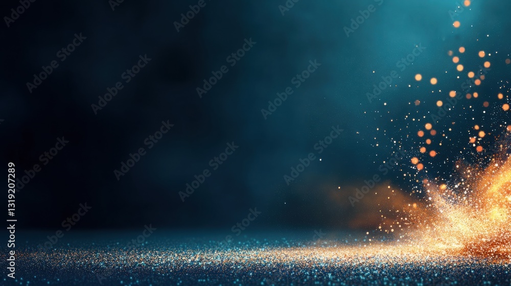 Poster dynamic explosion of light particles against a dark background.