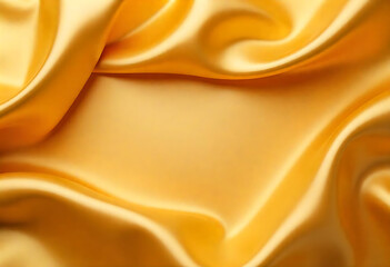 Fototapeta premium Golden silk satin. Luxury royal rich background. Space for design. Soft folds. Shiny smooth fabric. Wide banner. Panoramic. Flat lay, top view table. Anniversary, award, Christmas, Birthday, wedding.