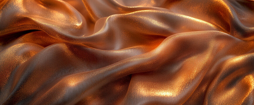 Close-up of bronze fabric texture, showing soft folds and subtle shimmer, suggesting luxury, elegance, and sophistication