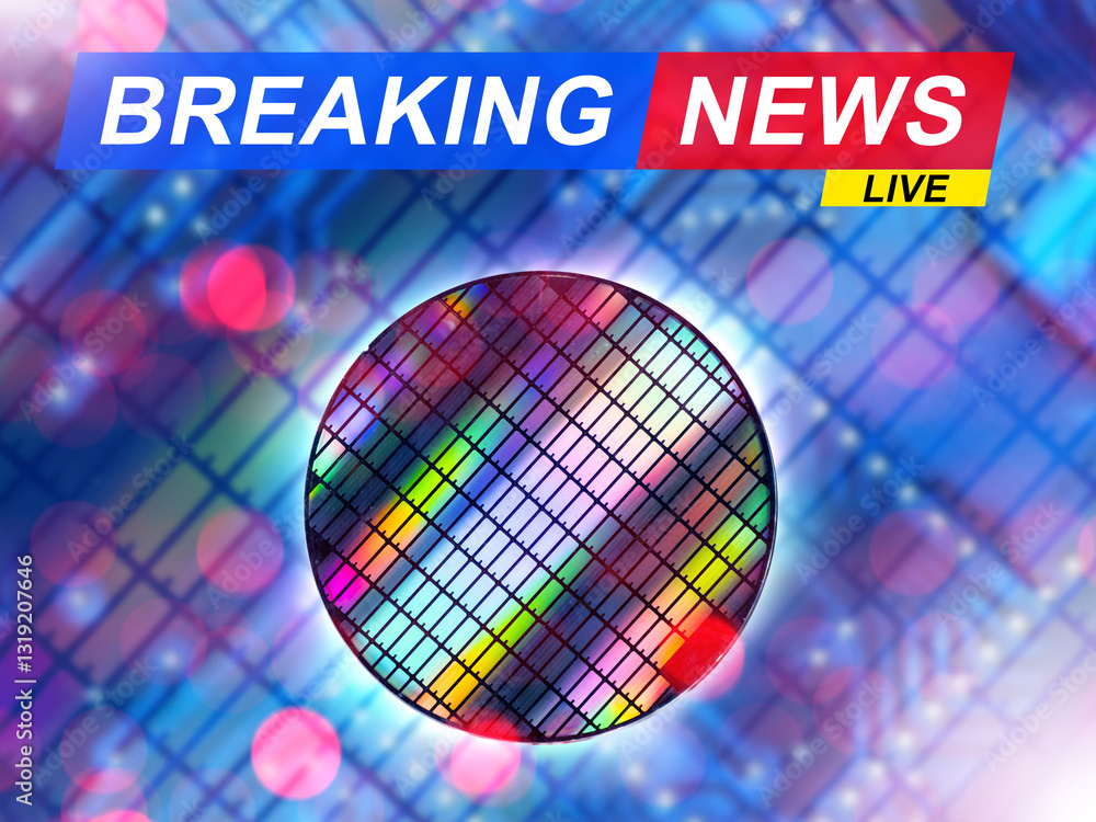 Aufkleber breaking news about microelectronics. semiconductors under magnifying glass. breaking news of microp
