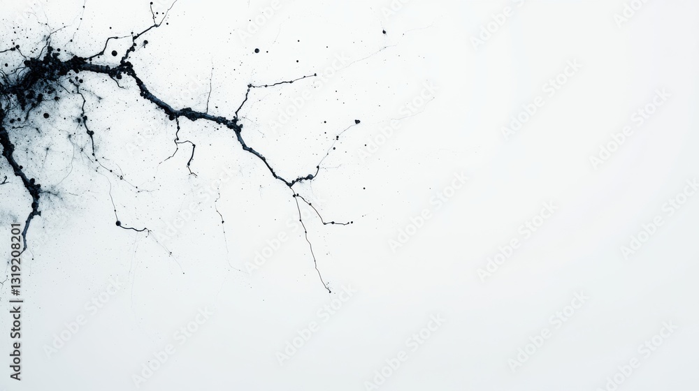 Poster abstract black splatter design on a light background with a minimalist aesthetic.