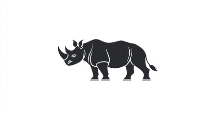 Fototapeta premium Silhouette of a rhinoceros, profile view, on white background. Possible use Educational material, zoological poster
