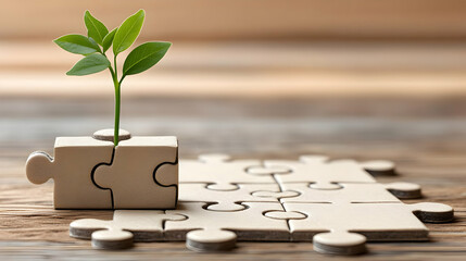 Growth, puzzle, wood, sprout, solution, business, concept, background