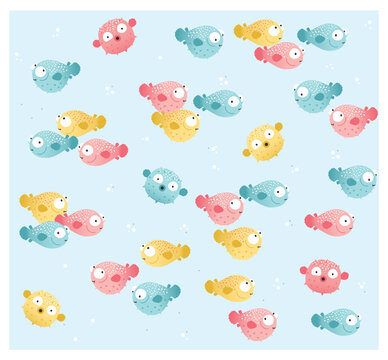 Scrapbook, fundo, patterns, padr&atilde;o de repeti&ccedil;&atilde;o, estampa, ver&atilde;o, fundo do mar, peixe, baiacu