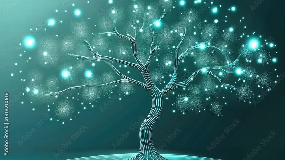 Poster magical glowing tree with ethereal branches and luminous lights fantasy design of tranquility in nat