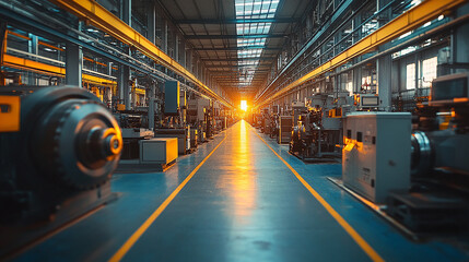 Fototapeta premium Modern Industrial Warehouse with Bright Lights, Logistics and Manufacturing