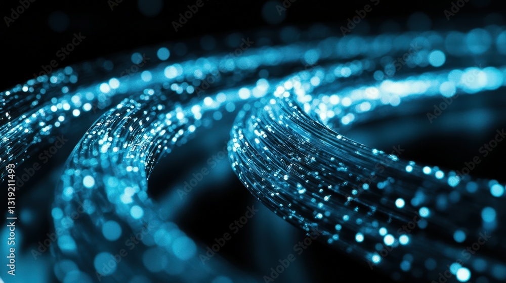 Poster glittering digital waves in space, depicting data flow and connectivity.