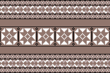 Tribal motif on geometic background.Colorful geometric embroidery traditional ethnic pixel art pattern.Aztec style.Design for texture,fabric,cloting,carpet,knitewar,wrapping,batik,scarf,vector