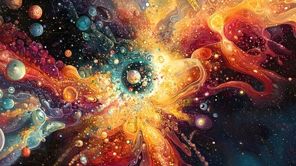 89. A vast cosmic storm with celestial winds shaping the structure of an emerging universe