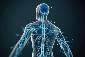 Close-up of human lymphatic network glowing