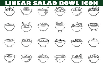 Linear Salad Bowl Icons Design Elements, Food Graphics, Vector Art
