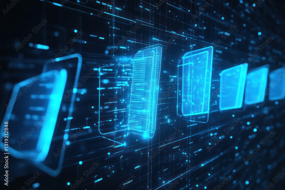 Aufkleber abstract representation of digital data flow with glowing blue panels, symbolizing technology and in