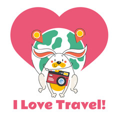 Animal tourists with camera. Around the world travelling concept. Vector graphic simple doodle line art outline design illustration